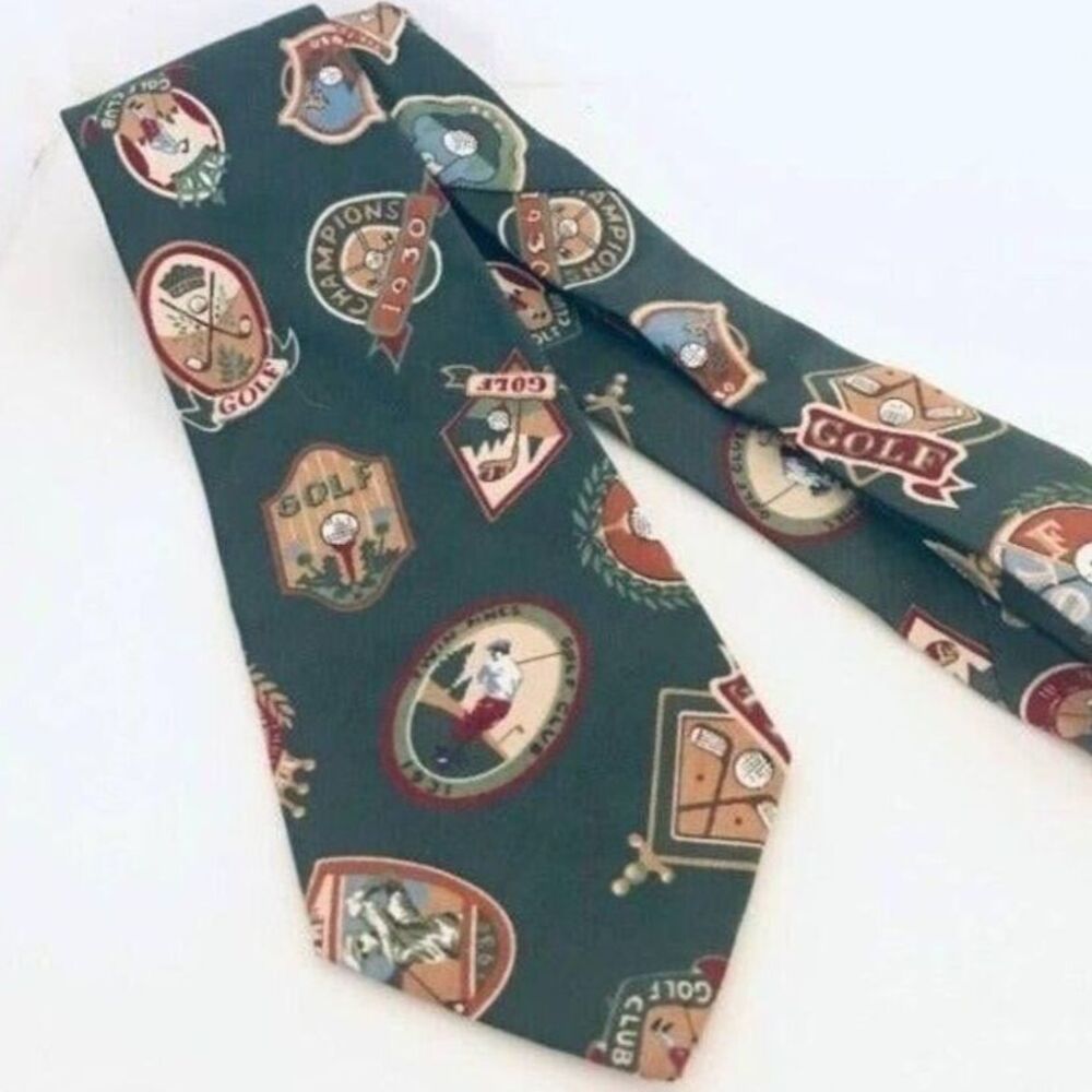 #1602 SURREY GOLF THEMED VINTAGE COTTON NECKTIE 54 IN X 4 IN